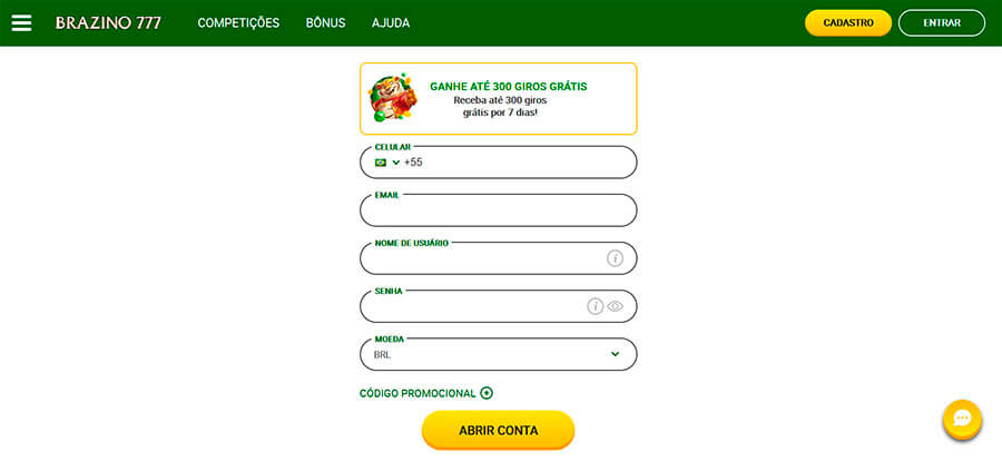 formulario de registro Brazino777